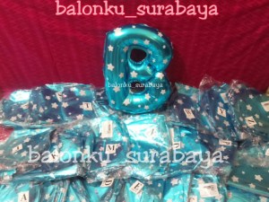 balon foil huruf polkadot biru