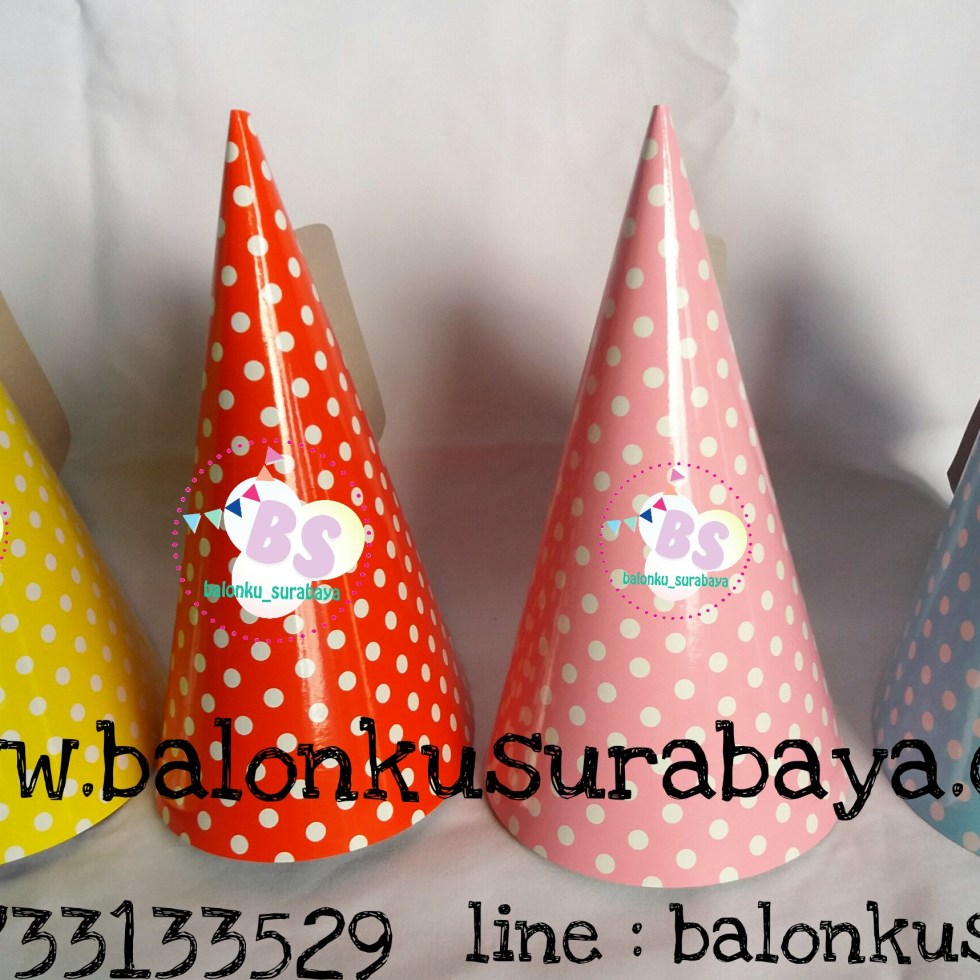 topi ulang tahun, topi kerucut, topi ulang tahun polkadot
