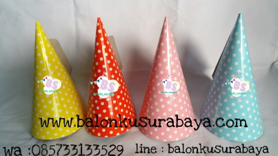 topi ulang tahun, topi kerucut, topi ulang tahun polkadot