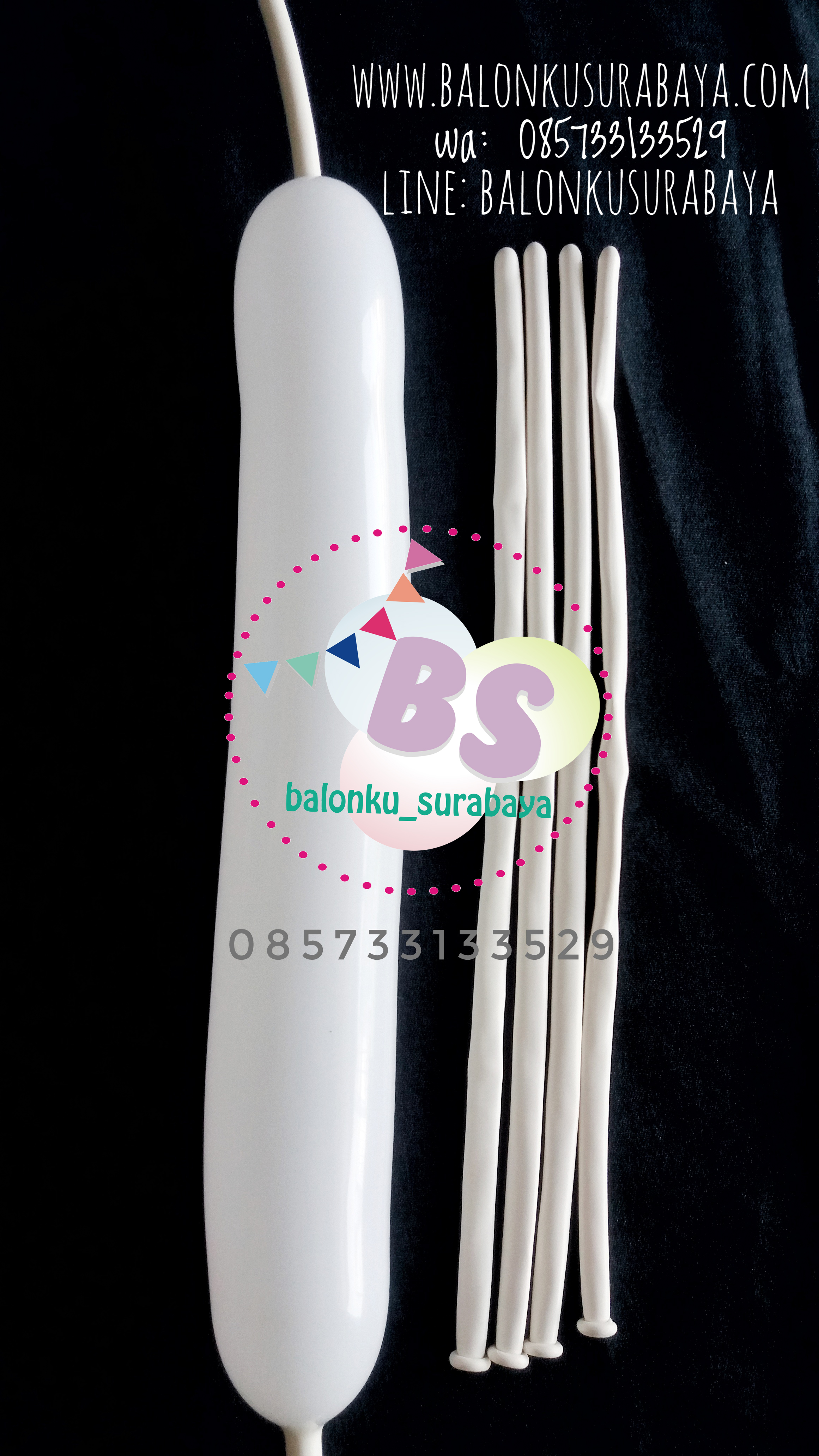 Balon Panjang, Balon Twist, Balon Pentil Warna Putih, dekorasi balon, balon promosi, distributor balon, party planner