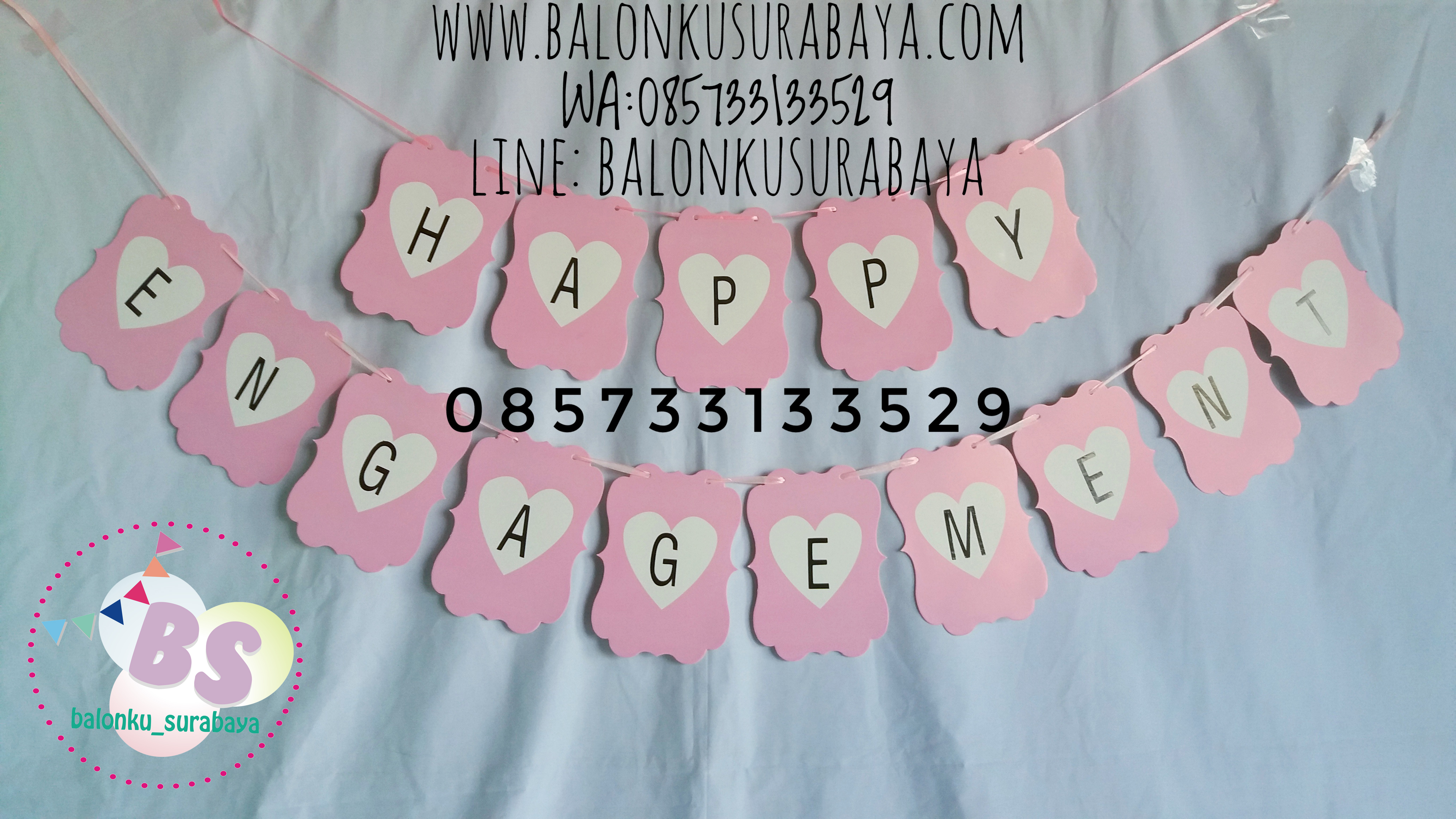 Bunting flag happy engagement, distributor balon, sablon balon, dekorasi balon, balon gas