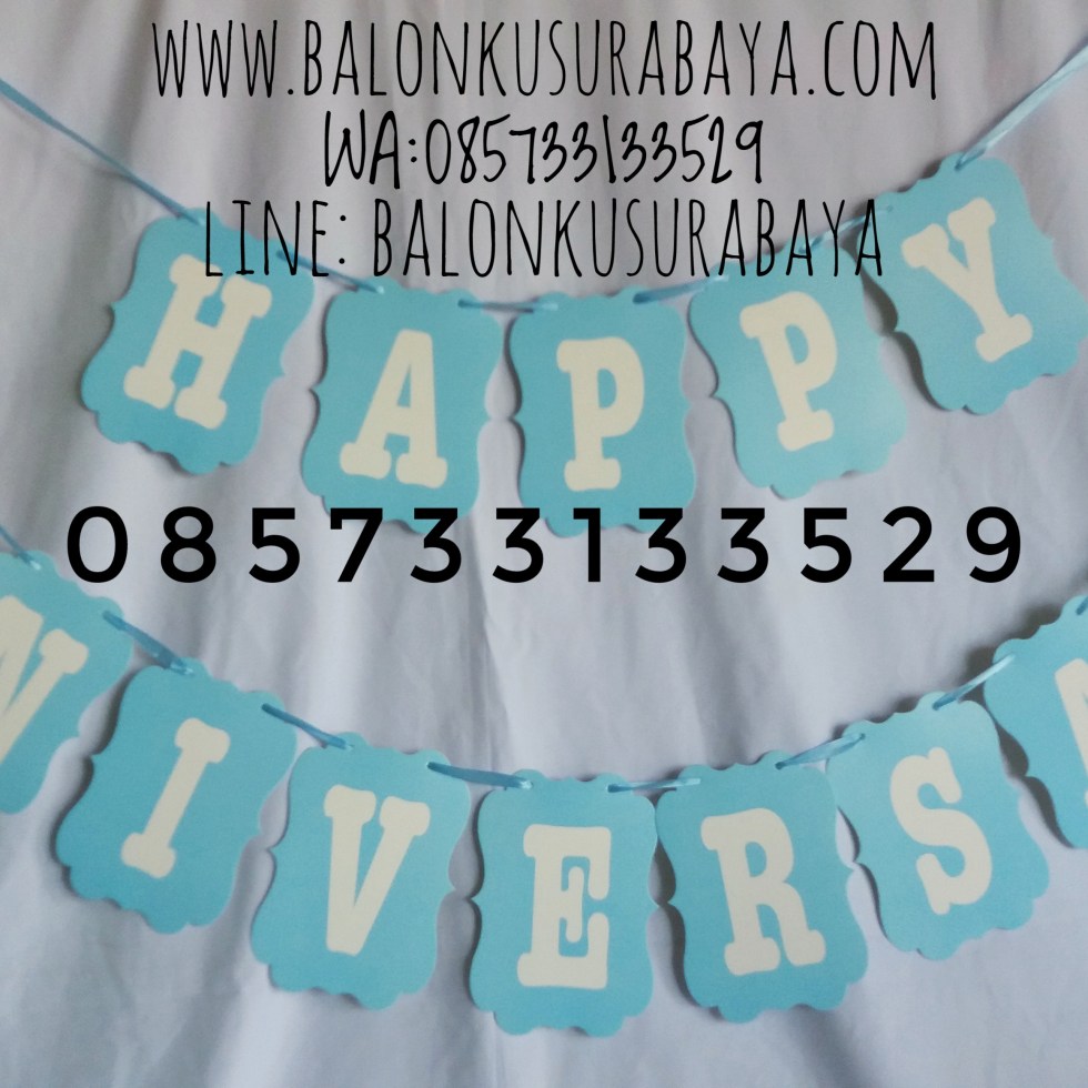 Bunting flag happy anniversary, Bendera happy anniversary, tulisan dinding happy anniversary, dekorasi balon, distributor balon, balon sablon,balon gas