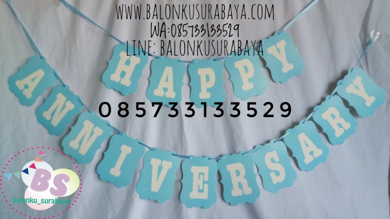 Bunting flag happy anniversary, Bendera happy anniversary, tulisan dinding happy anniversary, dekorasi balon, distributor balon, balon sablon,balon gas