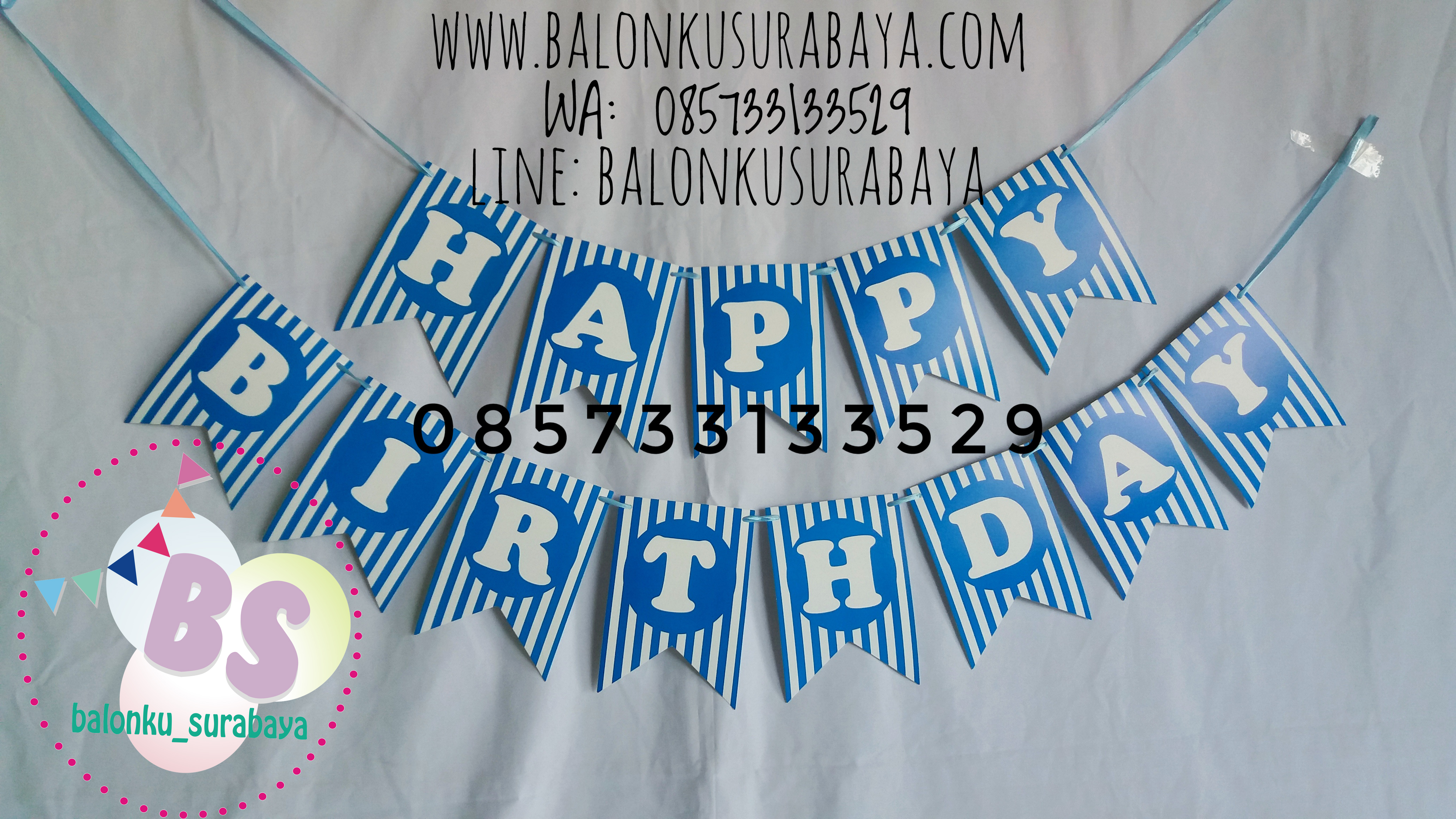 Bendera ulang tahun happy birthday, g happy birthday, tulisan dinding happy birthday, distributor balon, dekorasi balon, balon sablon, balon gas