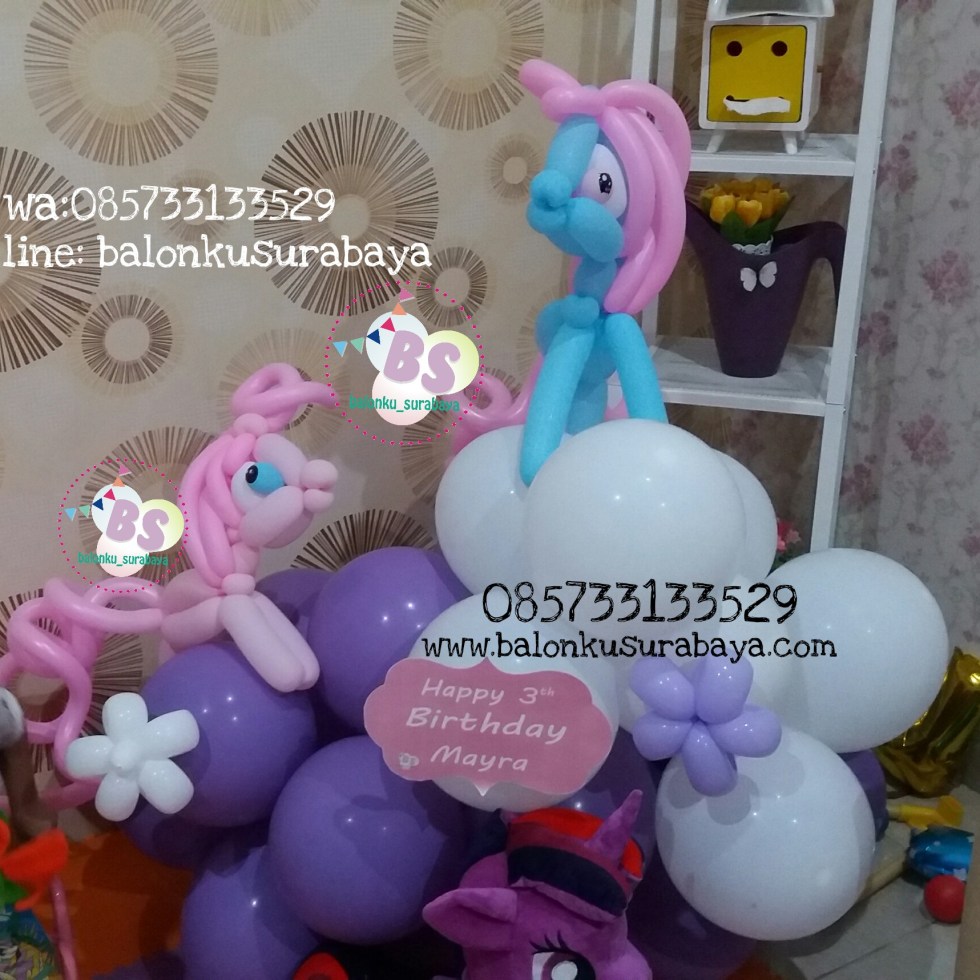 Dekorasi balon, balon little pony, sablon balon, parcel balon, distributor balon, eo surabaya, party planner