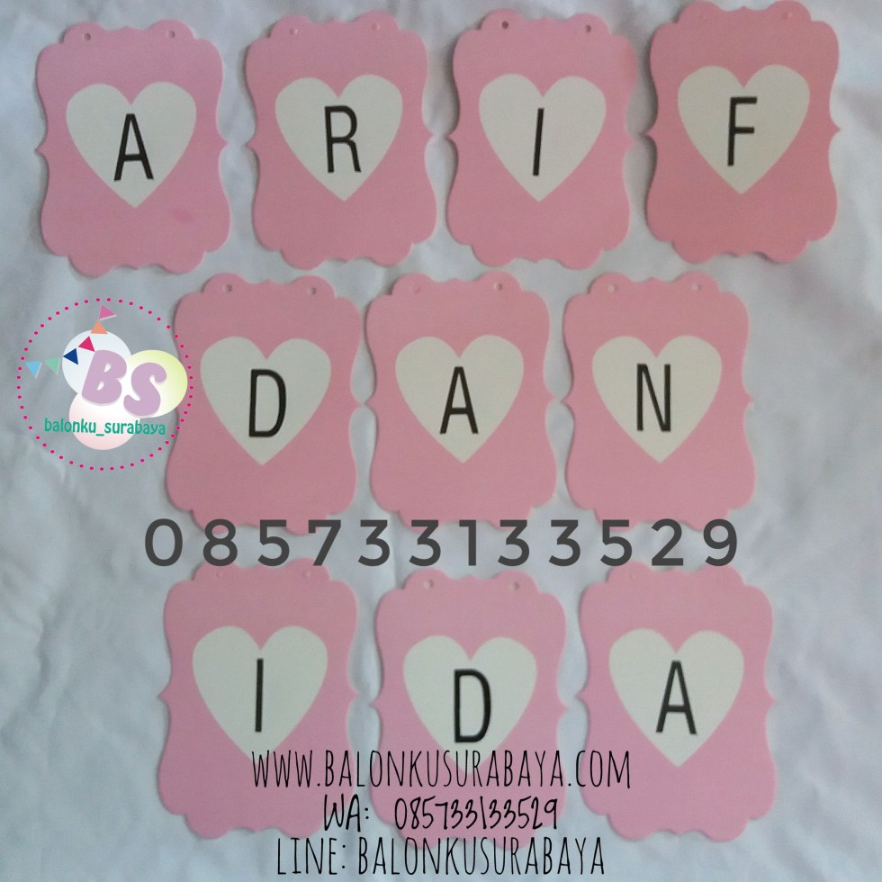 Bunting Flag Nama, party planner, dekorasi balon, distributor balon, balon print, balon promosi, balon gas