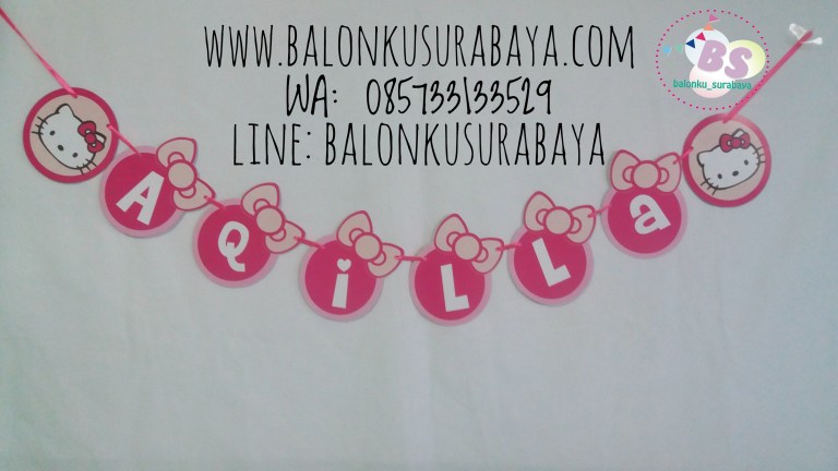 Bunting Flag Nama, Bunting Flag Hello Kitty, dekorasi balon, distributor balon, balon print, balon promosi, balon gas