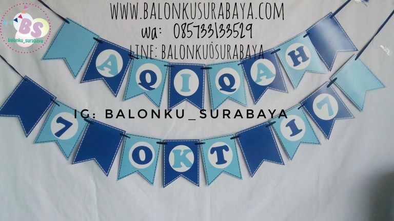 Bunting Flag Custom Nama, Bunting flag Aqiqah, party planner, dekorasi balon, distributor balon, balon print, balon promosi, balon gas