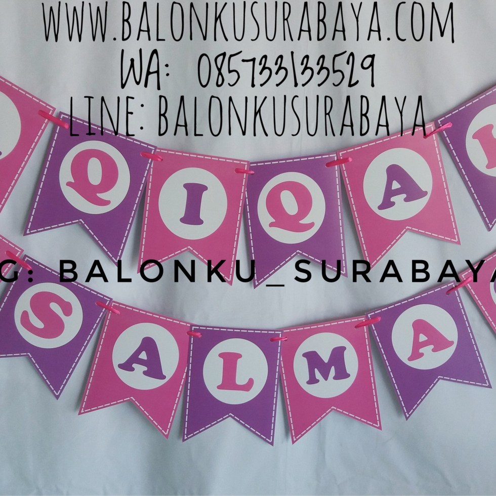 Bunting Flag Custom Nama, Bunting flag Aqiqah, party planner, dekorasi balon, distributor balon, balon print, balon promosi, balon gas