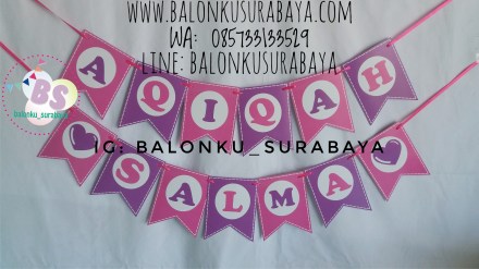 Bunting Flag Custom Nama, Bunting flag Aqiqah, party planner, dekorasi balon, distributor balon, balon print, balon promosi, balon gas