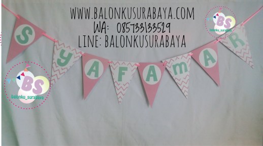 Bunting Flag Custom Nama, Bunting flag Aqiqah, party planner, dekorasi balon, distributor balon, balon print, balon promosi, balon gas