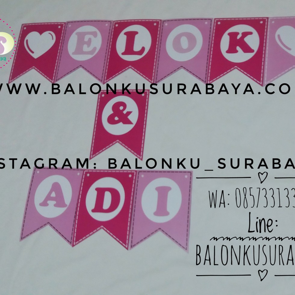Bunting Flag Custom Nama, Bunting flag Aqiqah, party planner, dekorasi balon, distributor balon, balon print, balon promosi, balon gas