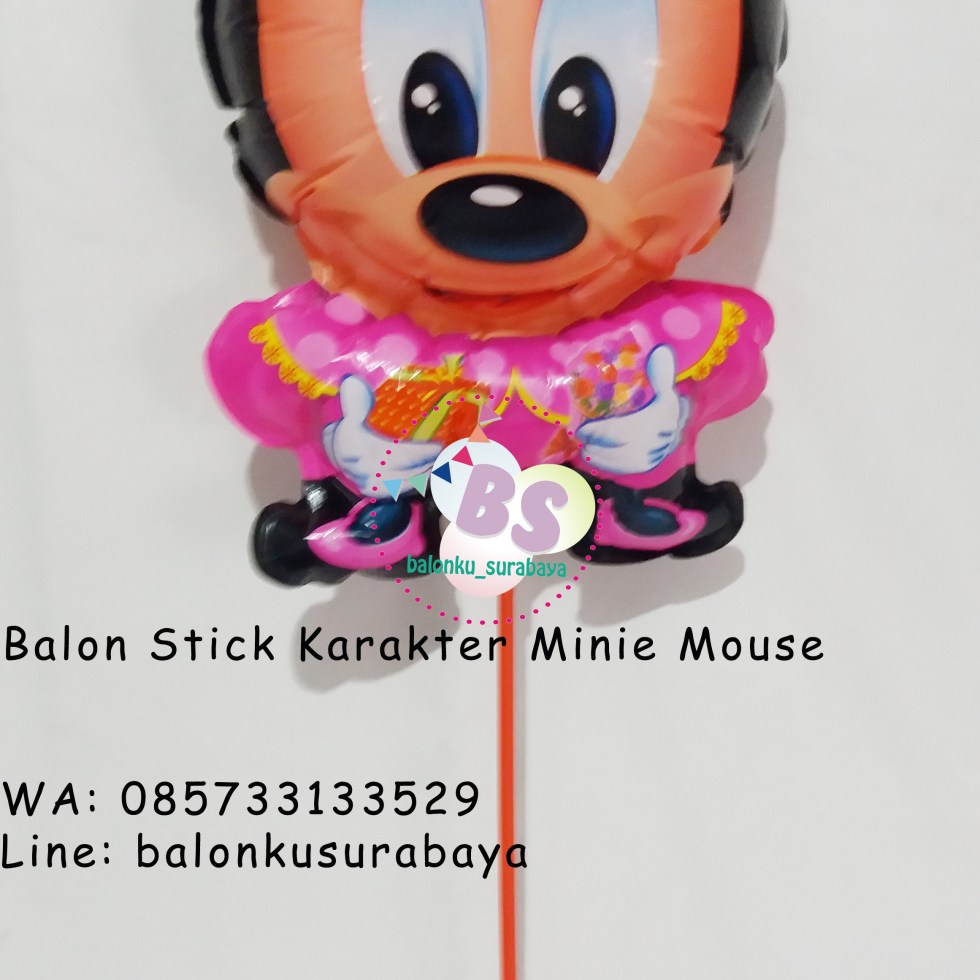 Jual Balon Stick Karakter Minie Mouse, Jual Balon tongkat karakter, Jual balon foil, Jual balon latex, Balon sablon, Balon Custom, Dekorasi balon, Balon Promosi, Balon gas surabaya