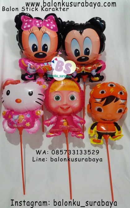 Jual Balon Stick Karakter, Jual Balon tongkat karakter, Jual balon foil, Jual balon latex, Balon sablon, Balon Custom, Dekorasi balon, Balon Promosi, Balon gas surabaya