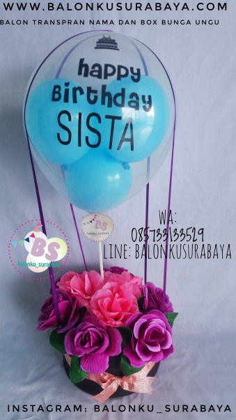 Jual balon transparan jumbo custom nama dan flower box, Jual Balon tongkat karakter, Jual balon foil, Jual balon latex, Balon sablon, Balon Custom, Dekorasi balon, Balon Promosi, Balon gas surabaya