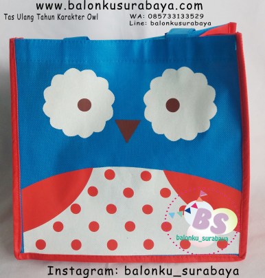 Jual Tas Ulang Tahun Karakter Owl, Jual Balon tongkat karakter, Jual balon foil, Jual balon latex, Balon sablon, Balon Custom, Dekorasi balon, Balon Promosi, Balon gas surabaya